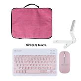 Microcase Samsung Tab Active Pro SM-T547 / Active 4 pro Tablet Çanta + Türkçe Bluetooth Klavye + Mouse + Tablet Standı - Pembe AL 8127