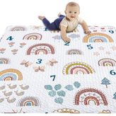 MIIMER Boho Rainbow 50 x 50 Oyun Parkı, Yıkanabilir Taşınabilir Bebek Yer Oyun Parkı, Kaymaz Katlanır Bebek Emekleme Paspasları, Yeni Yürümeye Başlayan Çocuklar İçin Karın Zaman Mat Pedi, Bebek Oyun Kalem