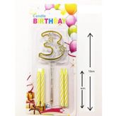 Mika Şeffaf 3 Rakam Gold Mum Set