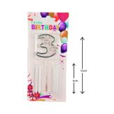 Mika Şeffaf 3 Rakam Gümüş Mum Set