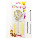 Mika Şeffaf 9 Rakam Gold Mum Set
