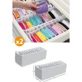 Mikasso 2 Adet 11 Gözlü Çekmece Içi Akordiyon Organizer-11*41*12 cm Small Kumaş Beyaz