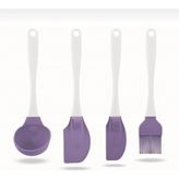 Mikasso 4'lü Servis Seti Silikon Spatula Kepçe Yumurta Fırçası Çeyiz Seti Silikon Mor