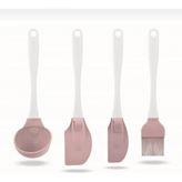Mikasso 4'lü Servis Seti Silikon Spatula Kepçe Yumurta Fırçası Çeyiz Seti Silikon Pembe