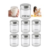 Milea 6 Adet Gümüş Metal Derin Kapaklı Şeffaf Cam Bebek Mama Kabı Mumluk Reçel Kavanozu 156 ml