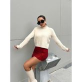 minaaise Kadın Ekru Triko Pullu Simli Bisiklet Yaka Kazak 5591