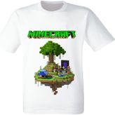 Minecraft Baskılı Beyaz Tişört - XS