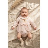 Mini Cayzen Baby Mia Vintage Pudra Pembe Müslin Bebek Romper Takımı - Dantel Detaylı %100 Pamuklu Fırfırlı Tulum ve Çorap Seti