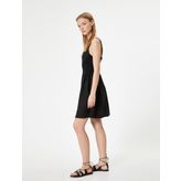 Mini Elbise Keten Karışımlı Gipeli Askılı Slim Fit
