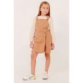 Miniğimin Cicileri (7-10 Yaş) Müslin Pamuk Çiçek Detaylı Bluz Gabardin Salopet Kız çocuk elbise - Kahverengi - 7 - 8 Yaş
