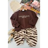 Miniğimin Cicileri Yazı Baskılı Sweatshirt ve Kamuflaj Desenli Erkek Çocuk 2’li Takım - Kahverengi - 5 - 6 Yaş