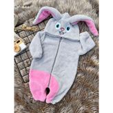 Minizade Welsoft Peluş Unisex Fermuarlı Kışlık Tavşan Bebek Uyku Tulumu - Gri - Pembe - 6 - 12 Ay