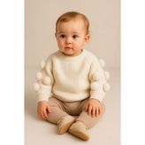 Minytrendy Kız Bebek Çocuk Triko Kazak Reglan Kollu Ponpon Kollu Senaik Örgü Kışlık Kazak Bebek Hediyelik