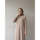 Miostil Reglan Kol Pike Elbise-Bej