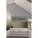Miracolo Home Gri Pamuklu 2'li Koltuk Örtüsü Çizgili Desenli 115X200 cm Çift Taraflı Modern Stil - 115 x 200 cm