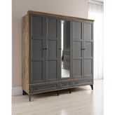 Miracool Karin 5 Kapaklı Dolap / Gardrop / Çam Antrasit / %100 Mdf
