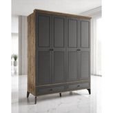 Miracool Panjur Fix 4 Kapılı Dolap / %100MDF / Çam-Antrasit