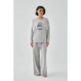 MiraLive Kadın Gri Aslan Burcu Oversize 2 Iplik Eşofman Ev Giyim Takımı - 2XL