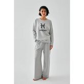 MiraLive Kadın Gri Balık Burcu Oversize 2 Iplik Eşofman Ev Giyim Takımı - 2XL