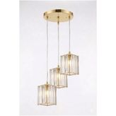 MİRAN HOME Modern Gold Uzun Kristal Taşlı Kare 3’lü Sarkıt Avize