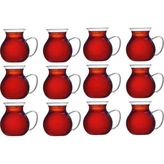Mis Kitchen - 12 Adet Şık Tasarım Ve Estetik Cam Çay Bardağı Tombul Kulplu Bardak - Şeffaf