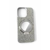 Miscase iPhone 15 Pro ile Uyumlu Stantlı Aynalı Taşlı Telefon Kılıfı, Gri