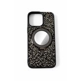 Miscase iPhone 15 Pro Max ile Uyumlu Stantlı Aynalı Taşlı Telefon Kılıfı, Siyah