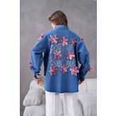 Miss Allos Kadın Arkası Ve Kolları Nakışlı Tül Çiçek Ve Taş İşlemeli Kot Kimono Ceket