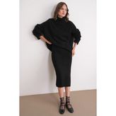 Mixray 6929 Kadın Fitilli Triko Etek Siyah