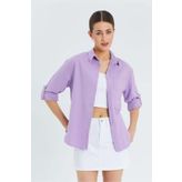 Mixray 9942 Kadın Oxford Uzun Kol Basic Gömlek Lila