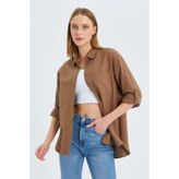 Mixray 9942 Kadın Oxford Uzun Kol Basic Gömlek Vizon