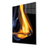 Miyrem Sarı Mavi Ateş Yanan Kibrit Cam Tablo 110X70- myrm572