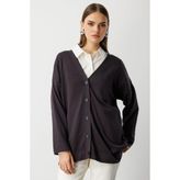 Mizalle Ekstra Oversize Düşük Kol Basic Antrasit İnce Triko Hırka