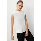 Mizalle Kolsuz Basic Saten Beyaz Bluz