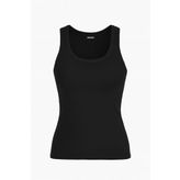 MMETALIC Kadın Siyah Fitilli Görünümlü Askılı Kalın Basic Atlet Bluz XL