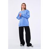 MMETALIC Mavi Kadın Pamuklu Oversize Basic Bisiklet Yaka Sweatshirt 2XL