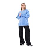 MMETALIC Mavi Kadın Pamuklu Oversize Basic Bisiklet Yaka Sweatshirt XL