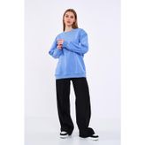 MMetalic Mavi Kadın Pamuklu Oversize Basic Bisiklet Yaka Sweatshirt