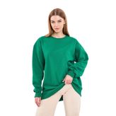 MMETALIC Yeşil Kadın Pamuklu Oversize Basic Bisiklet Yaka Sweatshirt XS