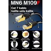 MN6 M109F Cat7 Ethernet Kablosu 15 Metre, Bakır İletken, STP, 10 Gbps, Altın Kaplama RJ45, 5G Modem ve Router Uyumlu