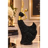 Mobee Siyah Altın Taşlı Dans Eden Kadın Balerin Figürü Dekoratif Biblo 8X20 cm 1-12