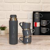 Mobgift Isim Baskılı Paslanmaz Çelik Termos 2 Bardaklı Gri - 500 ml