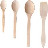 Mobilreyon Ahşap Kaşık ve Spatula Seti, 4 Parça, 3 Boy Tahta Kaşık - 1 Adet Tahta Spatula - Çok Renkli