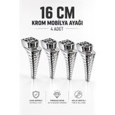 Mobilya Ayağı 16 Cm Krom Sert Plastik Kanepe Koltuk Dolap Sehpa Ayağı (4 Adet)
