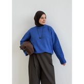 Moda Aksa 6668 BİSİKLET YAKA BASİC TRİKO KAZAK SAKS MAVİ - Saks Mavi
