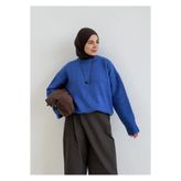 Moda Aksa 6668 Bisiklet Yaka Basic Triko Kazak Saks Mavi