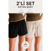 moda armanc 2'li Set Keten Karışımlı Kadın Şort