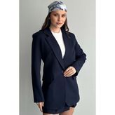 moda armanc Kadın Lacivert Düğmeli Oversize Blazer Ceket
