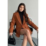 moda armanc Kadın Taba Düğmeli Oversize Blazer Ceket