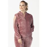 Moda Berray 1950 Pembe Kolları Taşlı Tam Kalıp Tarz Kadife Büyük Beden Kadın Eşofman Takımı
